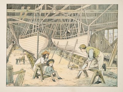 De scheepsbouwer, uit Four and Twenty Toilers, pub. 1900 (kleurenlitho) door Francis Donkin Bedford