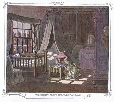 Het geheim van de magische visgraat, uit The Magic Fishbone pub.by Warne  Co, c.1940 (kleurenlitho) door Francis Donkin Bedford