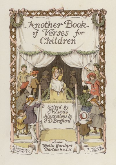 Titelbladillustratie voor Een ander boek met verzen (kleurenlitho) door Francis Donkin Bedford