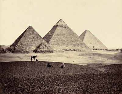 De piramiden van El-Geezeh, vanuit het zuidwesten,1858 (foto) door Francis Frith