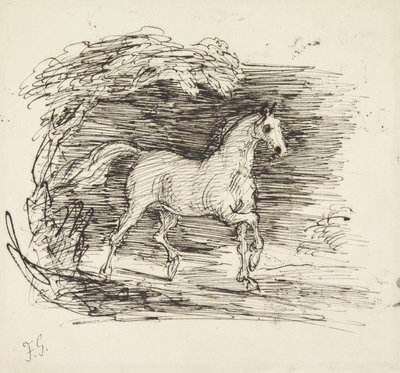 Een grijs paard dravend uit een bos door Francis Grant