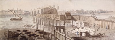 Bouw van de Blackfriars-brug door Francis Grose