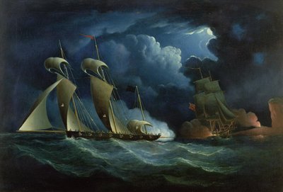 Een Douane Brig die de Piraat Lugger Will Watch Aanvalt door Francis Hustwick