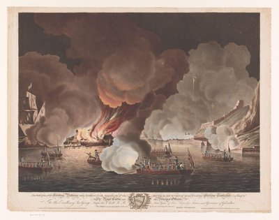 Vernietigen van schepen voor Gibraltar, 14 september 1782 door Francis Jukes