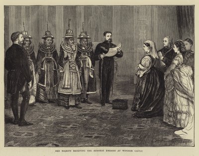 Hare Majesteit ontvangt de Birmese ambassade in Windsor Castle door Francis S. Walker