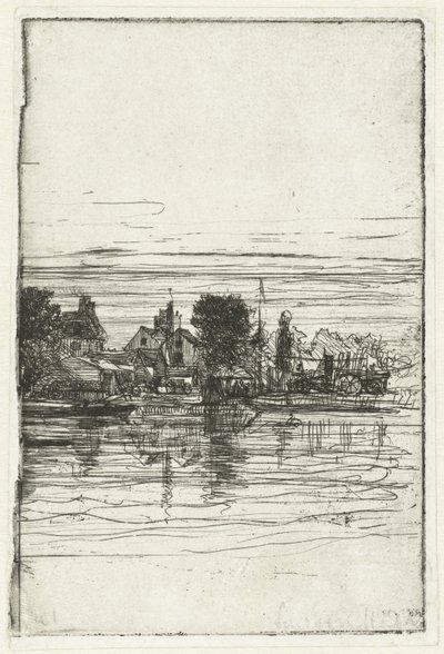 Dorp aan het water door Francis Seymour Haden (Sir) (signed by artist)