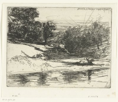 Landschap rond Castell Newydd in Wales door Francis Seymour Haden (Sir) (signed by artist)