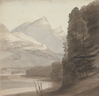 Aan de kant van de Rijn bij de bron, licht van rechts door Francis Towne