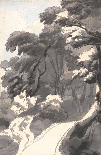 De kastanjeboomgaard, bij Rocca del Papa bij het Albano-meer door Francis Towne