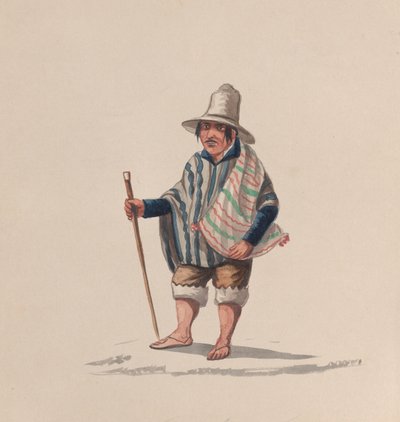 Een Peruaanse man, uit een groep tekeningen die Peruaanse kostuums uitbeelden, ca. 1848 door Francisco