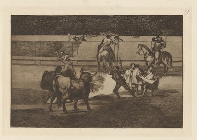Banderillas met Vuurwerk, Plaat 31 uit La tauromaquia door Francisco de Goya