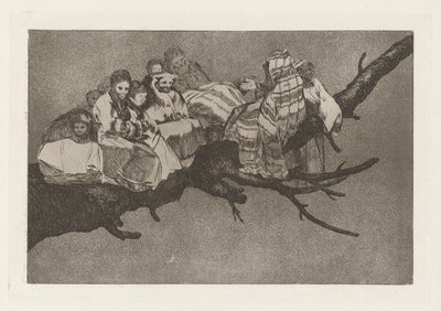 Belachelijke dwaasheid, ook bekend als Tussen de takken gaan, uit de serie Los disparates (Los proverbios) door Francisco de Goya