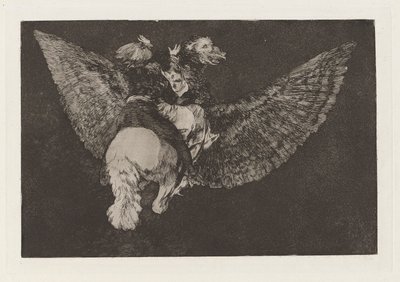 Disparate volante (Vliegende Dwaasheid), ook bekend als Reniego al amigo que cubre con las alas y muerde con el pico (Verloochen de Vriend Die Je Bedekt met Zijn Vleugels en Je Bijt met Zijn Snavel), uit de serie Los disparates (Los proverbios) door Francisco de Goya