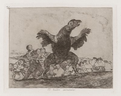 El buitre carnívoro (De Vleesetende Gier), Plaat 76 uit Los desastres de la guerra (De Rampen van de Oorlog) door Francisco de Goya