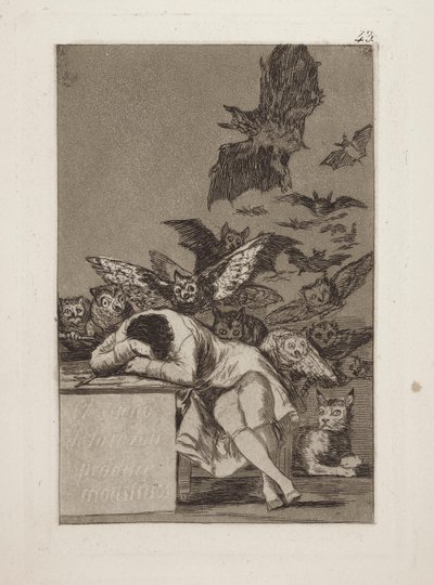 De slaap van de rede produceert monsters, pl. 43 uit de serie Los caprichos door Francisco de Goya