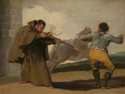 Broeder Pedro schiet El Maragato neer terwijl zijn paard wegrent, c. 1806 door Francisco de Goya