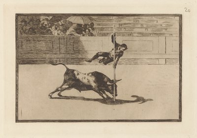 Ligereza y atrevimiento de Juanito Apiñani en de Madrid (De behendigheid en durf van Juanito Apinani in [de ring] in Madrid), Plaat 20 van La tauromaquia door Francisco de Goya