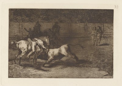 Mariano Ceballos, alias el Indio, doodt de stier vanaf zijn paard door Francisco de Goya