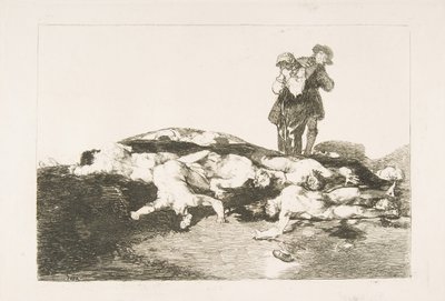 Plaat 18 uit De Rampen van de Oorlog: Begraaf ze en houd stil door Francisco de Goya