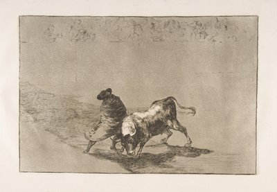 Blad 14 uit de Tauromaquia: De zeer bekwame leerling van Falces, gewikkeld in zijn cape..., 1816 door Francisco de Goya