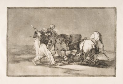Plaat 3 van de Tauromaquia: De Moren vestigden zich in Spanje, afstand doend van de bijgeloof, 1816 door Francisco de Goya