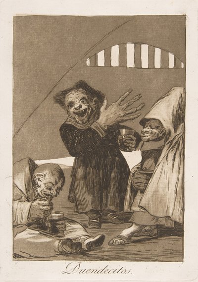 Plaat 49 uit Los Caprichos: Hobgoblins Duendecitos door Francisco de Goya