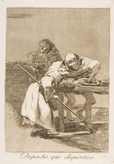 Plaat 78 uit Los Caprichos: Wees snel, ze worden wakker (Despacha, que despiertan) door Francisco de Goya