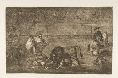 Plaat C: De honden losgelaten op de stier, ca. 1816 door Francisco de Goya