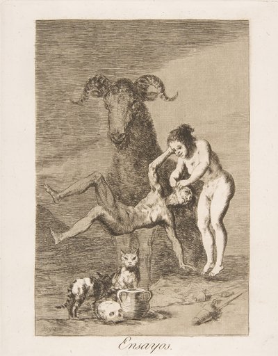 Plaat 60 uit Los Caprichos: Proeven Ensayos., 1799 door Francisco de Goya