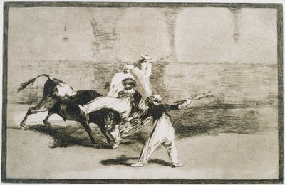 Een Moor gevangen door de stier... uit La Tauromaquia door Francisco de Goya