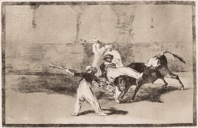 Stierenvechten: Een Moor krijgt een hoornstoot in de arena door Francisco de Goya