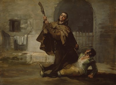 Broeder Pedro knuppelt El Maragato met de kolf van het geweer door Francisco Jose de Goya y Lucientes