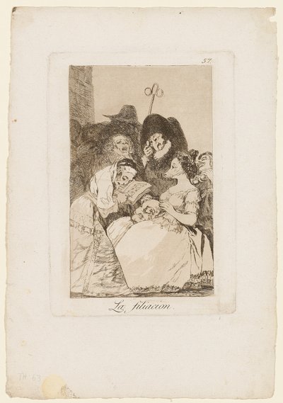 La Filiacion, plaat uit "Los Caprichos", 1799 door Francisco de Goya