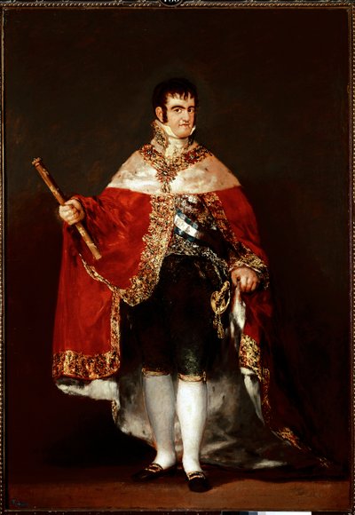 Portret van koning Ferdinand VII in koninklijk kostuum door Francisco de Goya