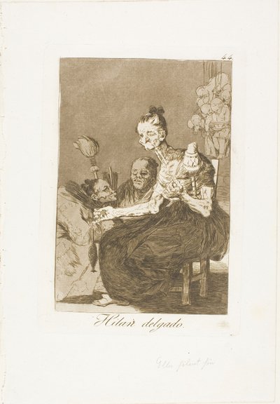 Ze spinnen fijn, plaat 44 uit Los Caprichos door Francisco Jose de Goya y Lucientes