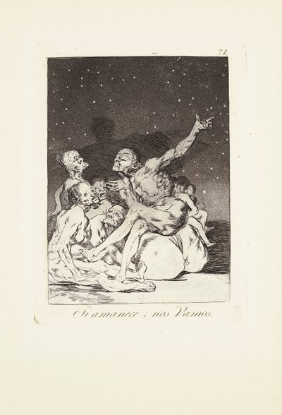 Als de dag aanbreekt, gaan we weg (Si amanece; nos vamos) Plaat 71 uit: Los Caprichos door Francisco Jose de Goya y Lucientes