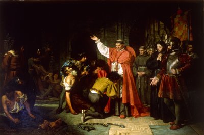 Kardinaal Cisneros bevrijdt de gevangenen van Oran door Francisco Jover y Casanova