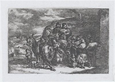 Plaat 13: een groep mensen buiten, mogelijk inclusief muzikanten, uit de serie van cust..., 1850 door Francisco Lameyer Berenguer