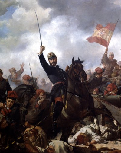 Generaal Juan Prim y Prats (1814-70) bij de slag om Tetouan in 1860 door Francisco Sans y Cabot