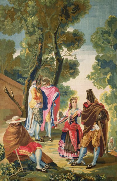 Een Maja en de gemaskerde mannen, ca. 1777 door Francisco de Goya