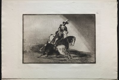 Stierengevechten: Karel V spietst een stier door Francisco de Goya