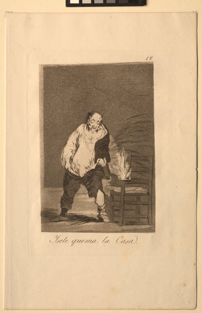 Caprichos: En zijn huis staat in brand door Francisco de Goya