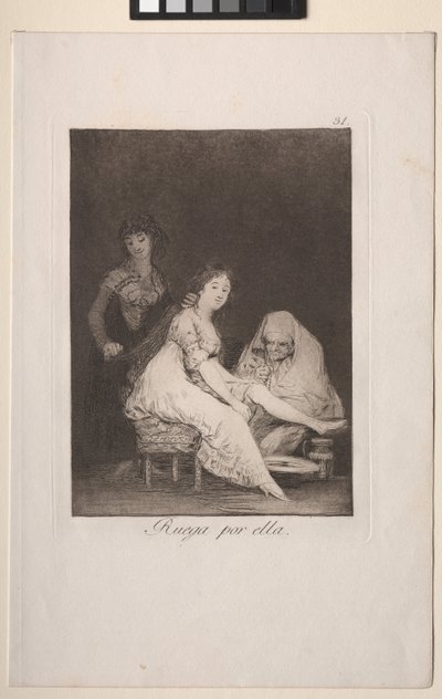 Caprichos: Ze bidt voor haar door Francisco de Goya