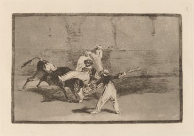 Een Moor gevangen door de stier in de arena door Francisco de Goya