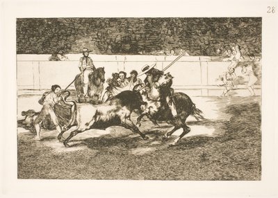 De krachtige Rendon steekt een stier met de lans, het incident dat zijn dood veroorzaakte in de arena van Madrid door Francisco de Goya