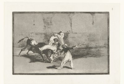 Stier wordt gegrepen door stierenvechters door Francisco de Goya