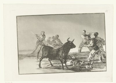 Stierenvechters rondom een stier door Francisco de Goya