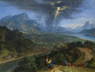 Berglandschap met bliksem door Francisque Millet