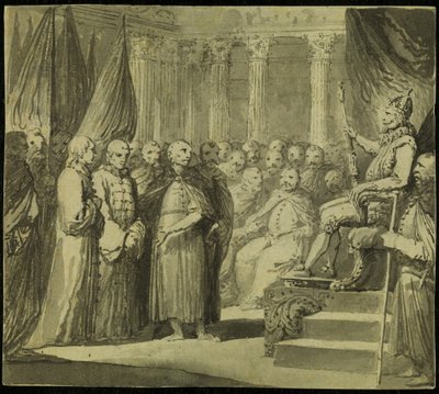 Tsaar Vasili IV Ivanovich Shuisky voor koning Sigismund III Vasa door Franciszek Smuglewicz