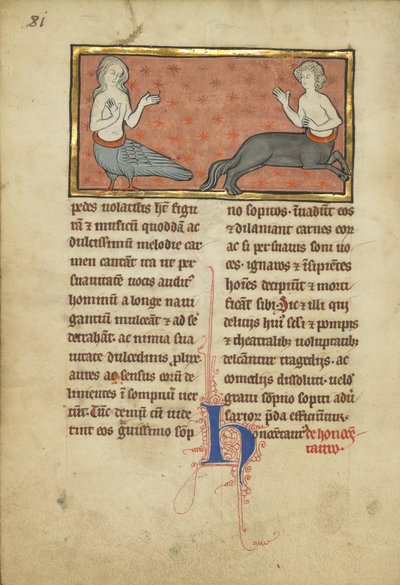 Een sirene en een centaur uit een bestiarium Ms Ludwig XV 4, fol. 81v, c.1280-1300 door Franco Flemish School